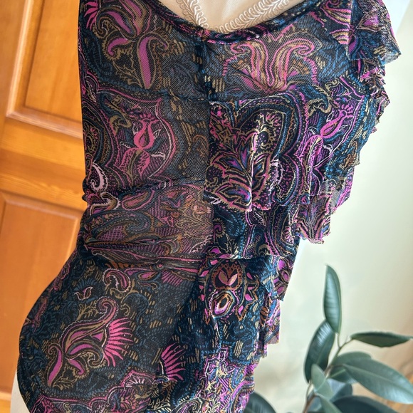 Express Multicolor Paisley Mesh Ruffle Top - Picture 8 of 10